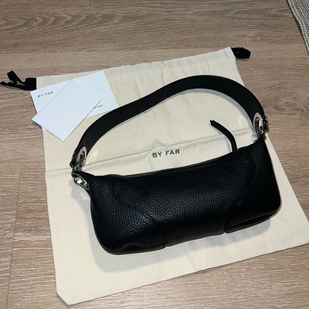 BY FAR Mini Amira Black Grained Leather & Silver Shoulder Bag - Picture 5 of 8